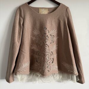 Chic Beige Embroidered Women's Blouse